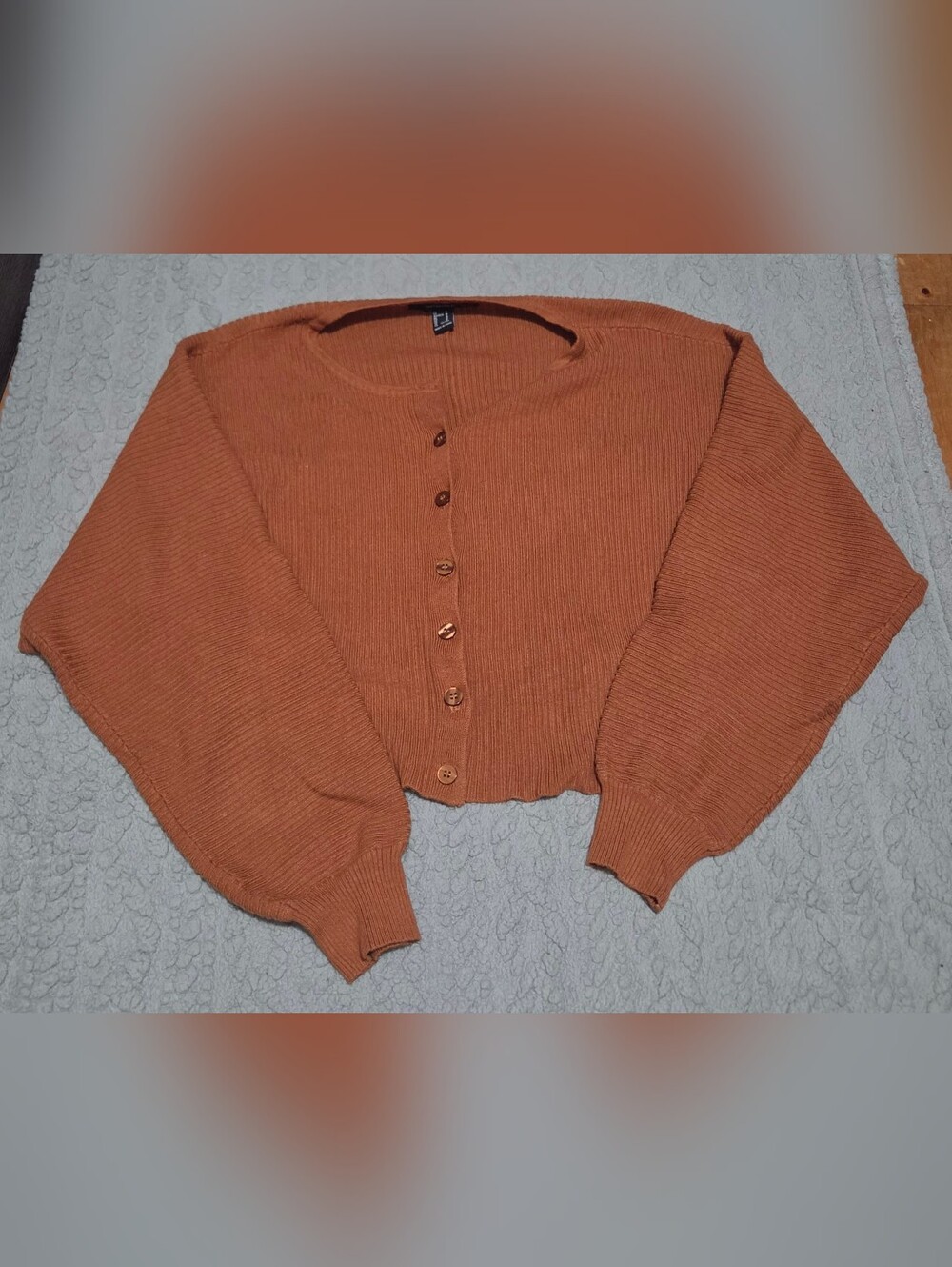 Forever 21 Burnt Orange Cropped Ribbed Button-Front Cardigan